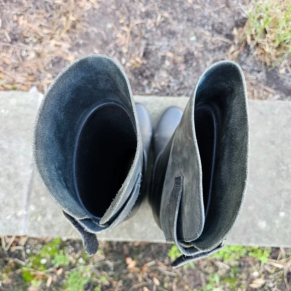 Naot Women Rain Boots 7 Black Grey Equestrian Tall‎ Riding Waterproof Minimal
